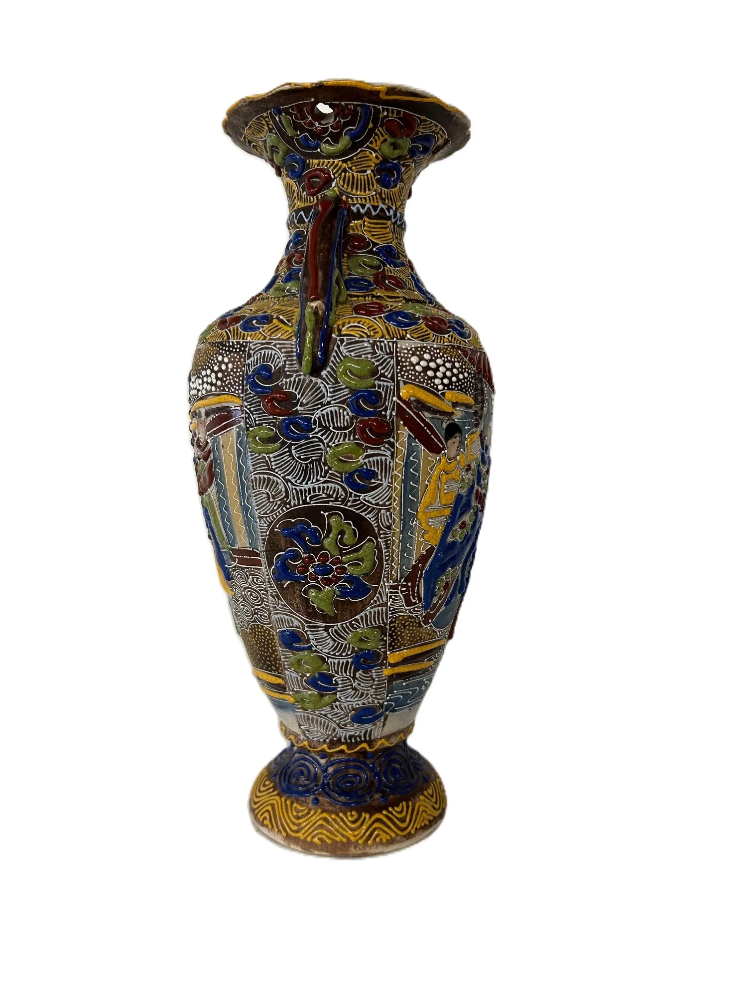 Antieke Japanse Satsuma Moriage Vaas met Scènes van Figuren - Afbeelding 2