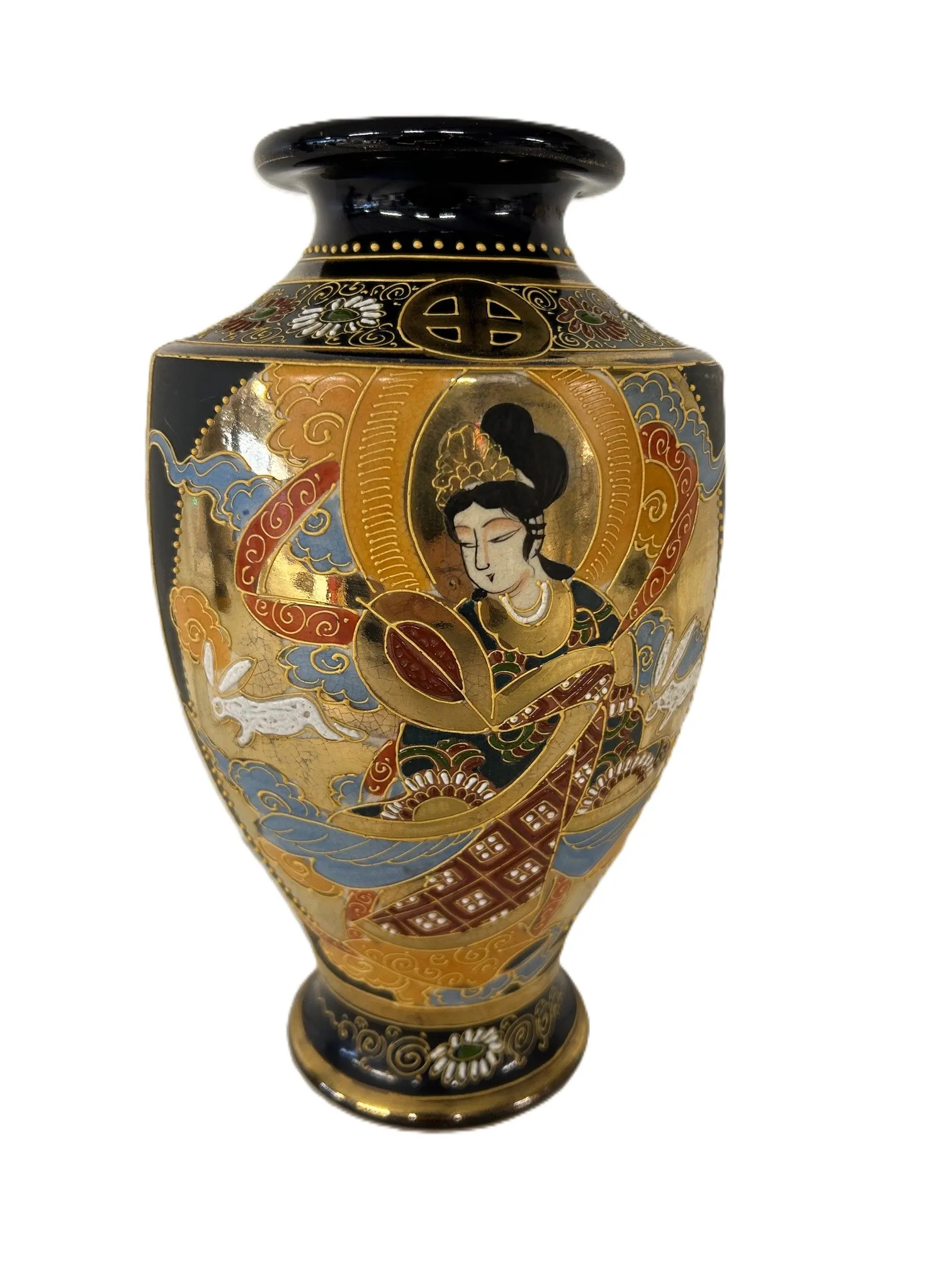 Antieke Japanse Satsuma Vaas met Wijzen en Deities (mogelijk Kinkozan)