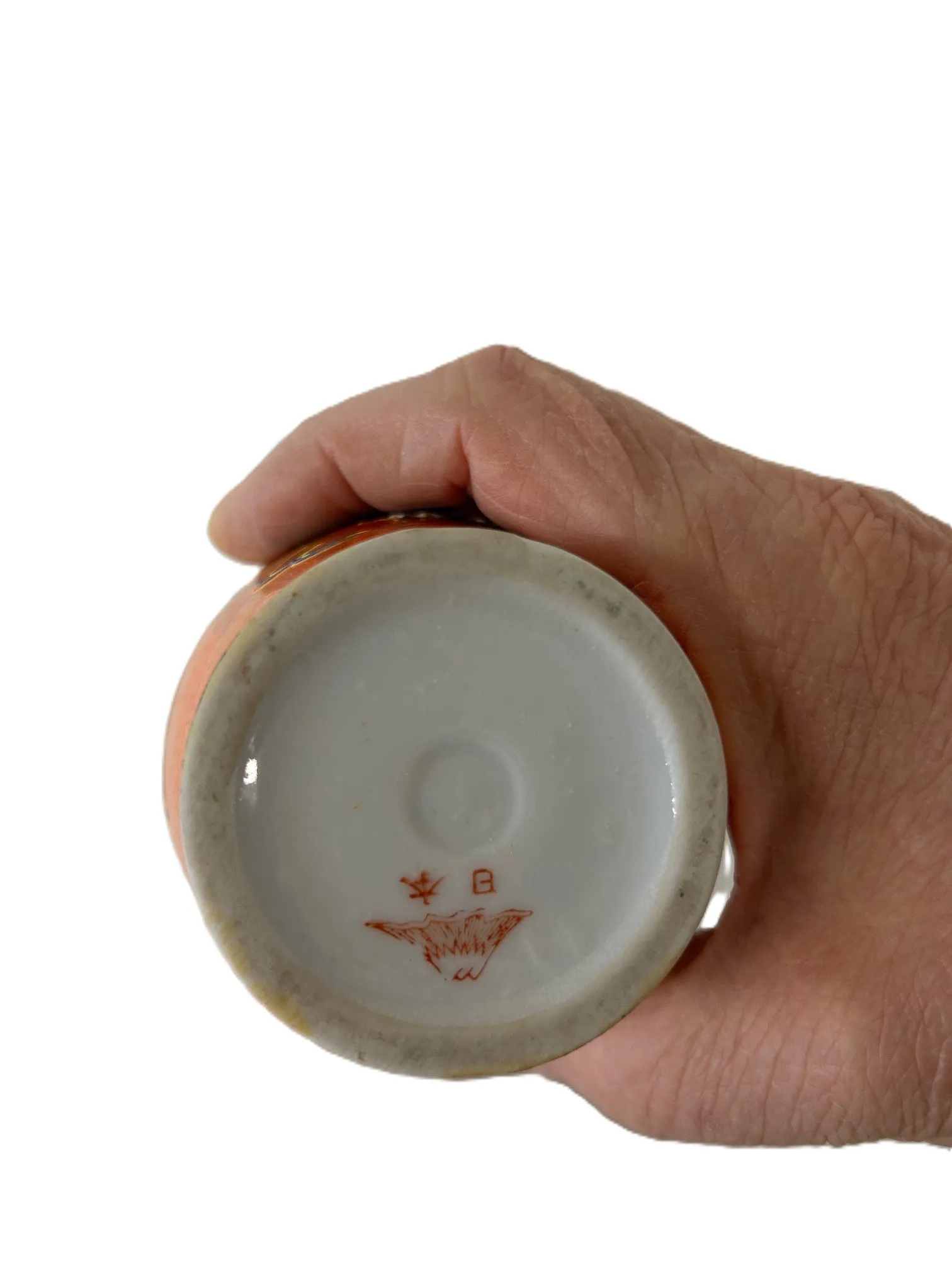 Antieke Japanse Satsuma Moriage Vaas met Draak en Figuren op Oranje Ondergrond - Afbeelding 2